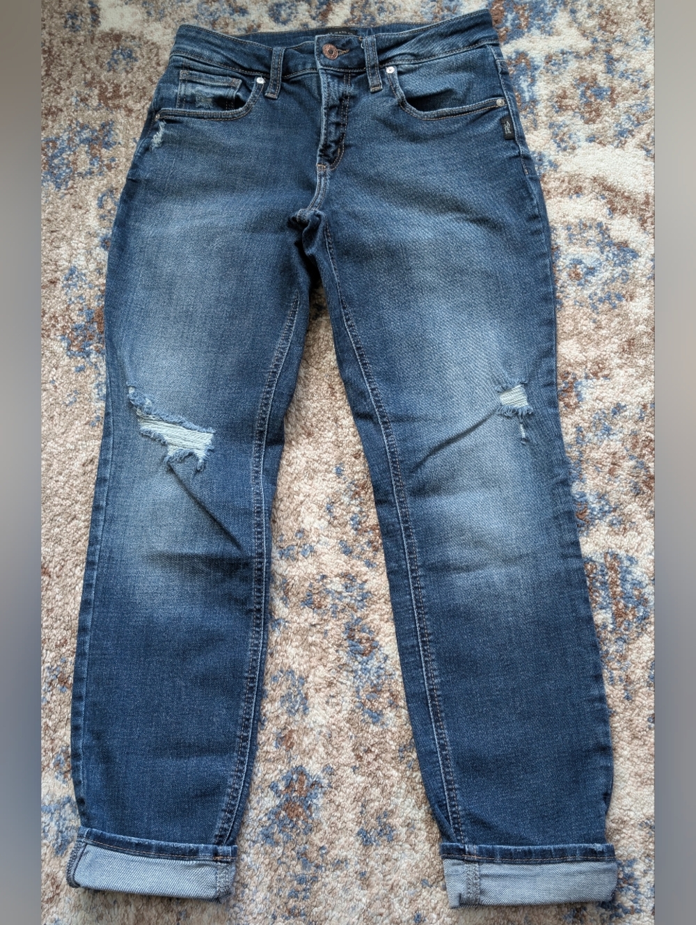 Silver Jeans Womens 28x29 Blue Boyfriend Super Stretch Distressed Denim
